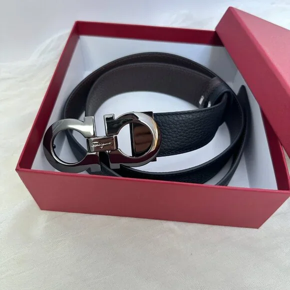 Ferragamo Black/Brown Reversible Belt, Classic Buckle, Size 34